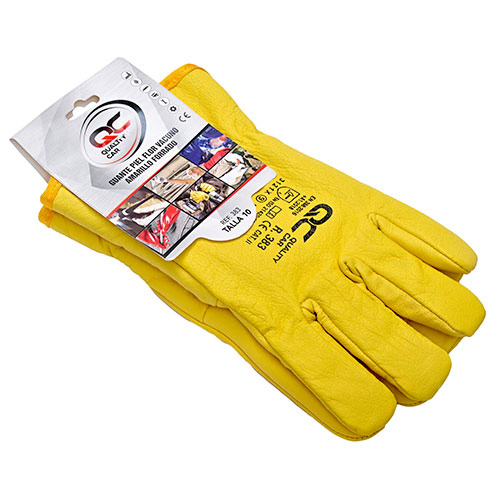 Guante Piel Flor Vacuno Amarillo Forrado